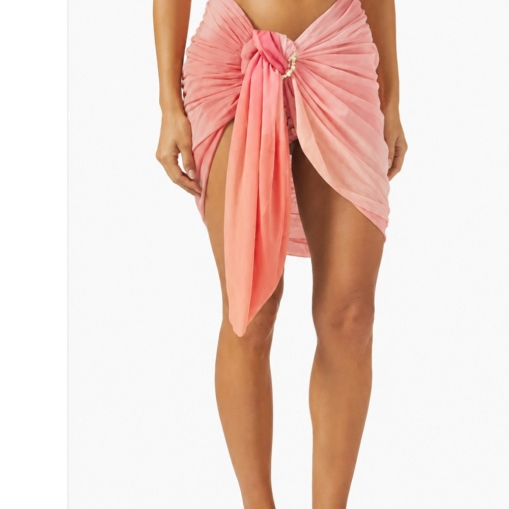 My Beachy Side Uma Pareo Skirt Pink Coral Ombre Beaded O-Ring‎ Wrap Small NEW